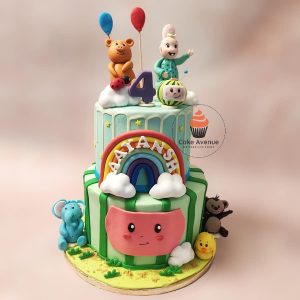 Two Tier Cocomelon Animal Cake